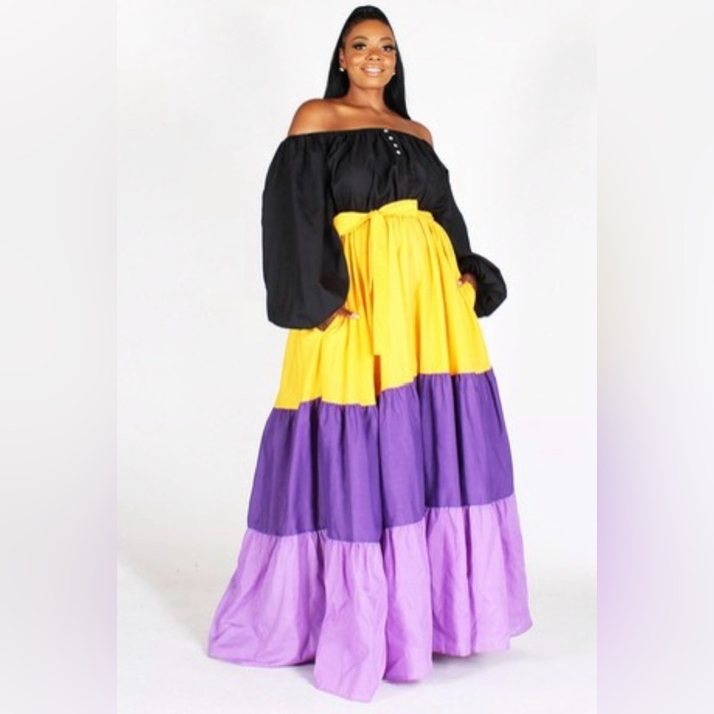 Colorful Off-Shoulder Maxi Dress